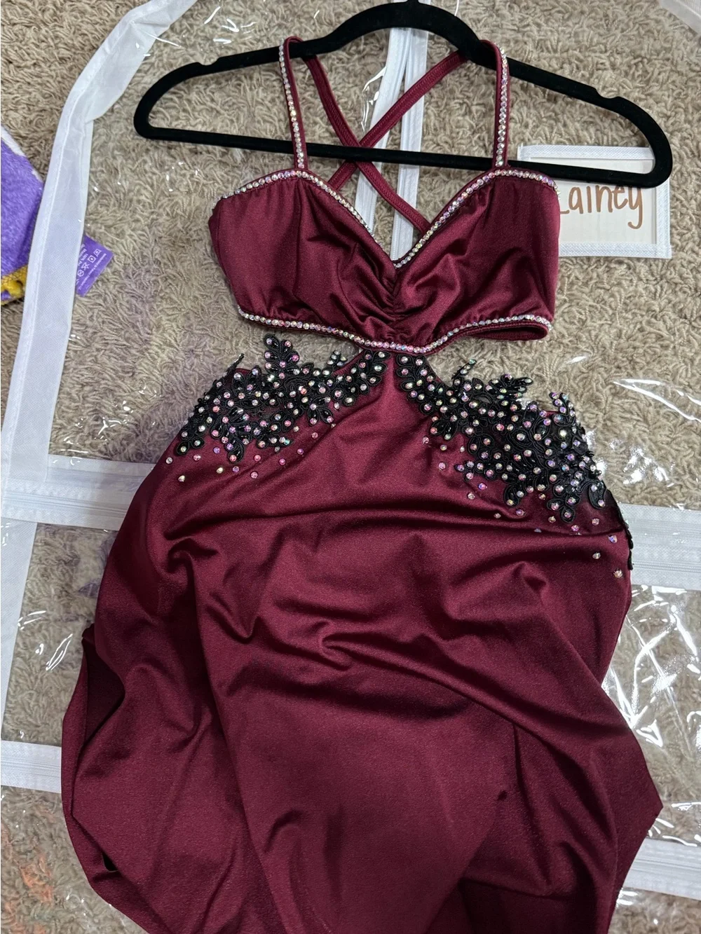 Kelle Burgundy stoned Dance costume